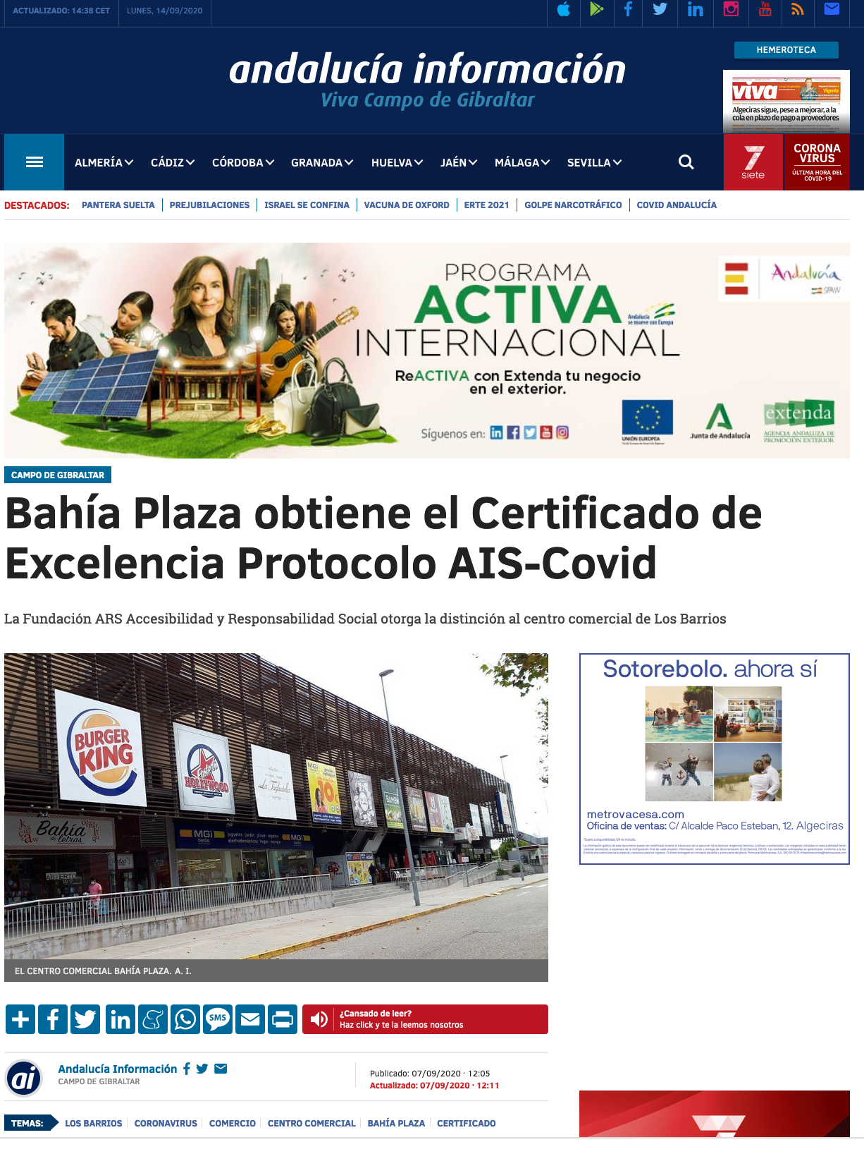 Noticia publicada en Andalucía Información