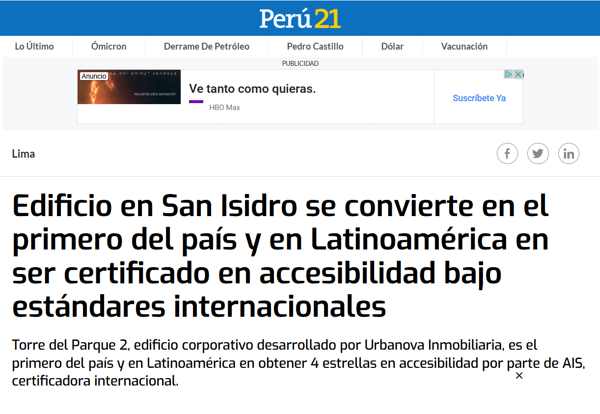 Captura de pantalla de Perú21